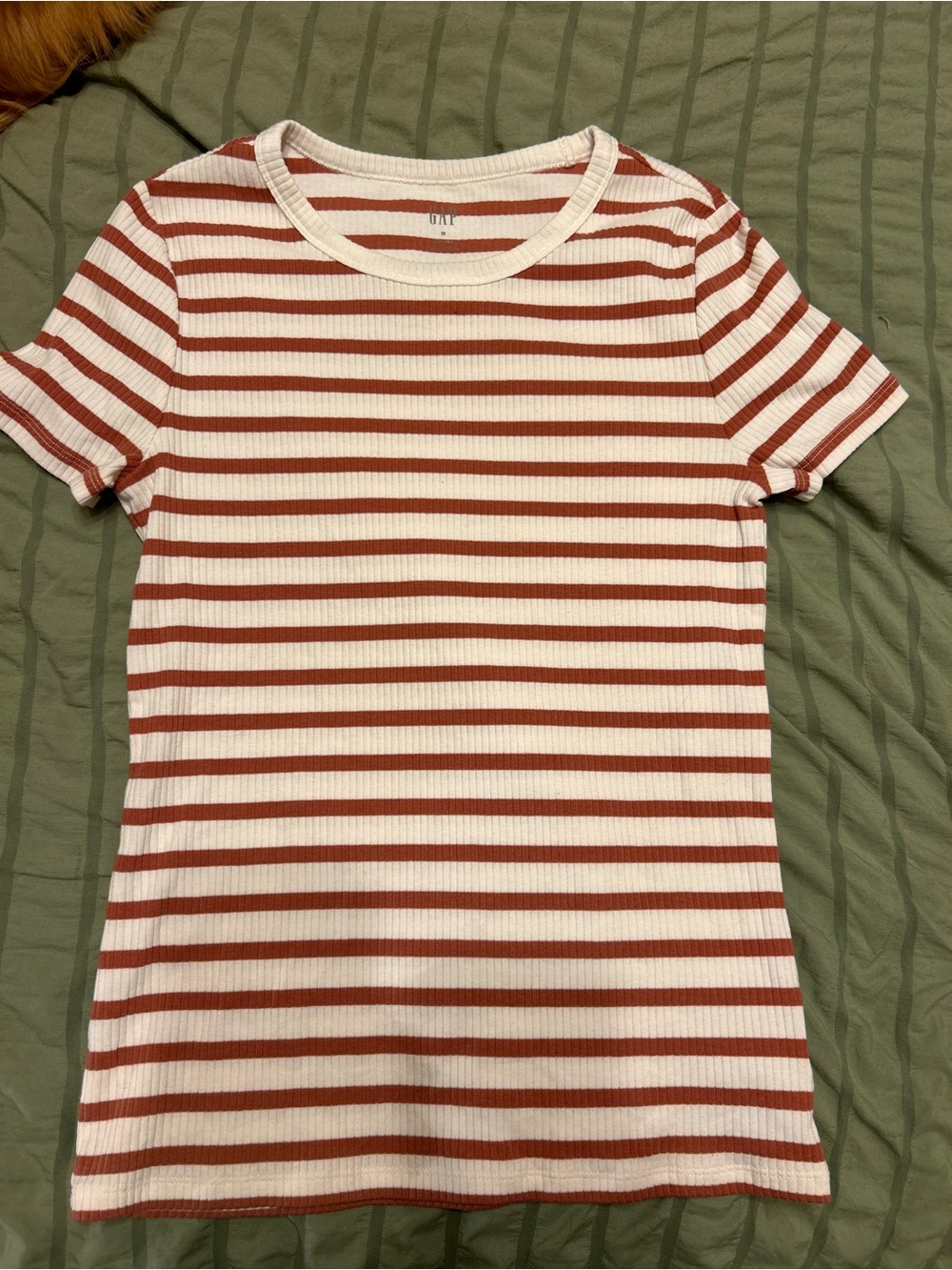 Gap Striped Short-Sleeve Ribbed Tee - Rust & White